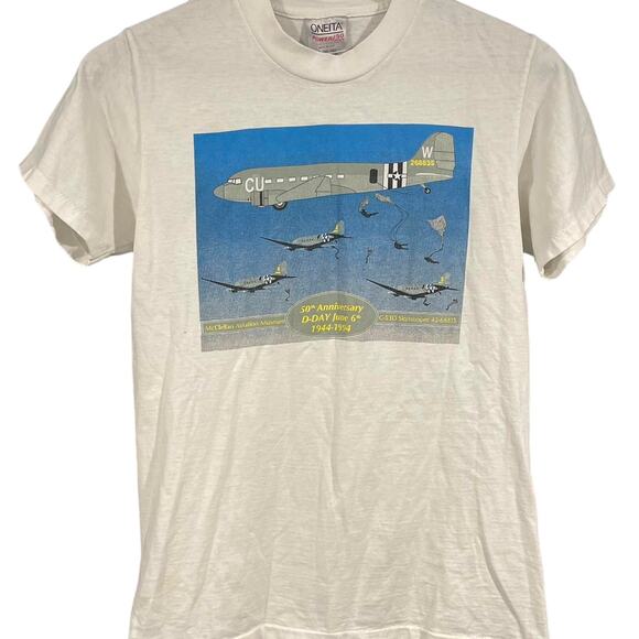 Vintage 90s 50th Anniversary D-Day Planes 1994 Single Stitch Shirt Adult Small - Picture 1 of 4